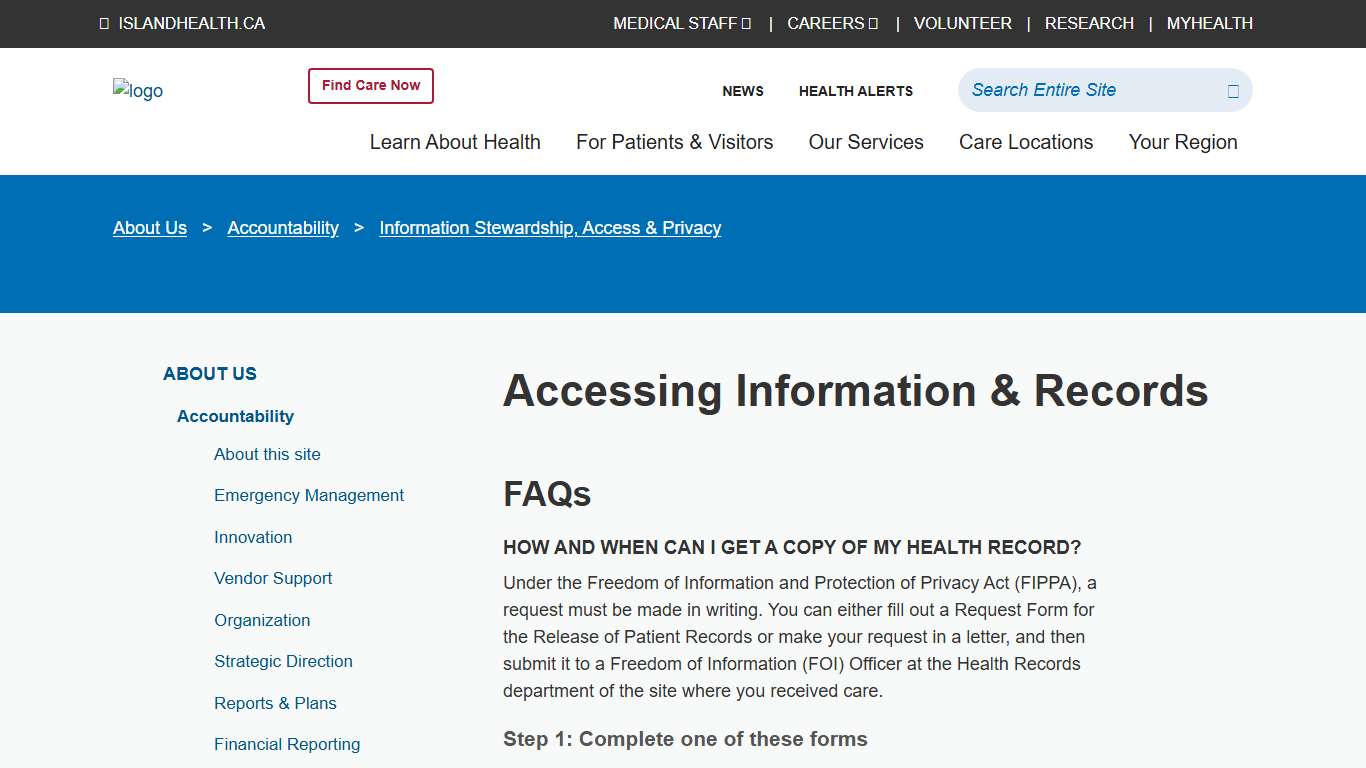 Accessing Information & Records Island Health