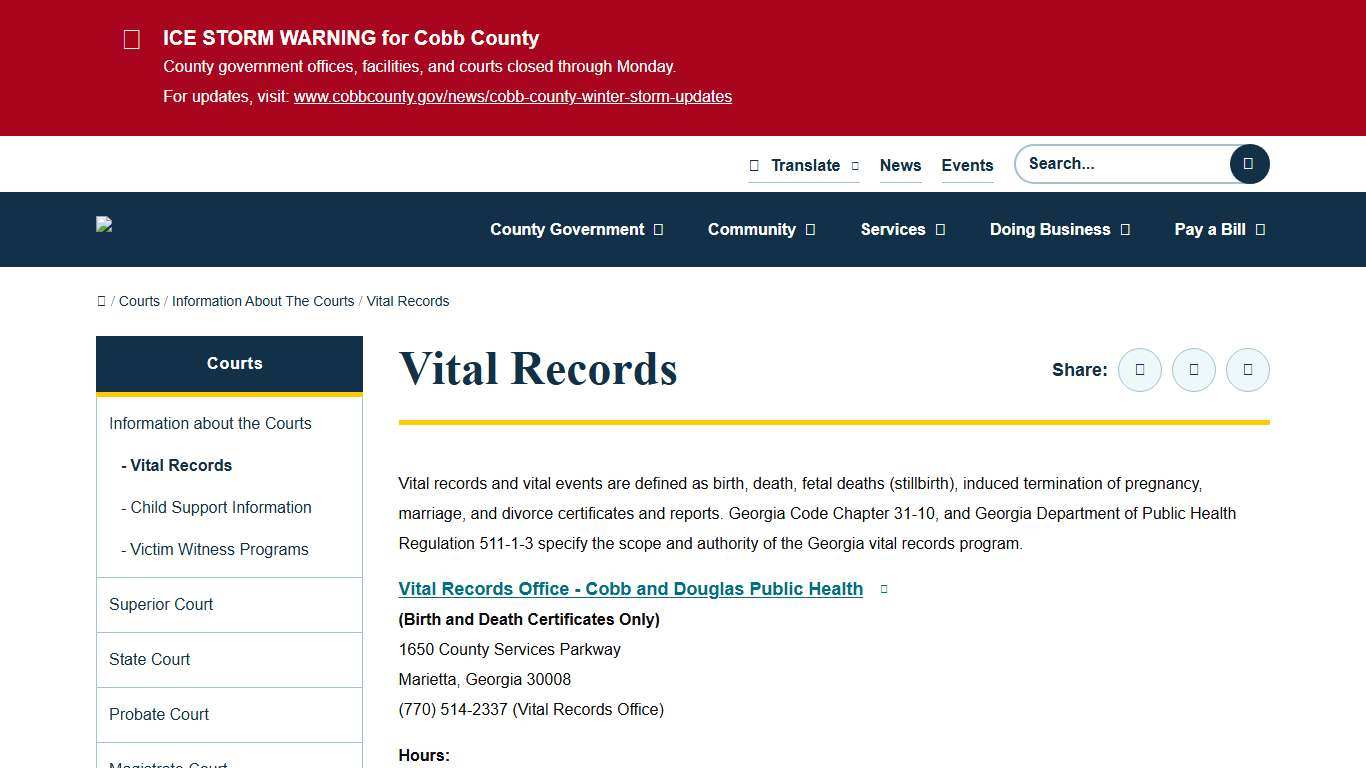 Vital Records Cobb County Georgia